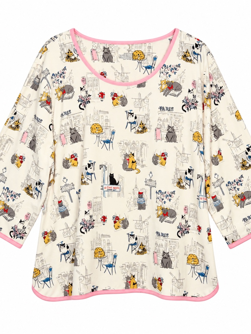 Sleep Sense Paris Cat Pajamas Set Cozy Parisian Cat Lover Colorful Feminine - Picture 2 of 11